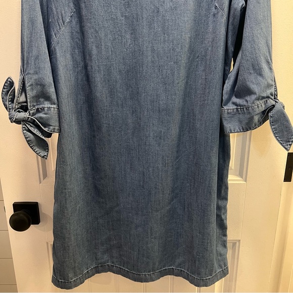 Talbots Denim Blue Chambray Split Neck Tie Cuffs 100% Cotton Dress. Size 14. NWT - Picture 5 of 9